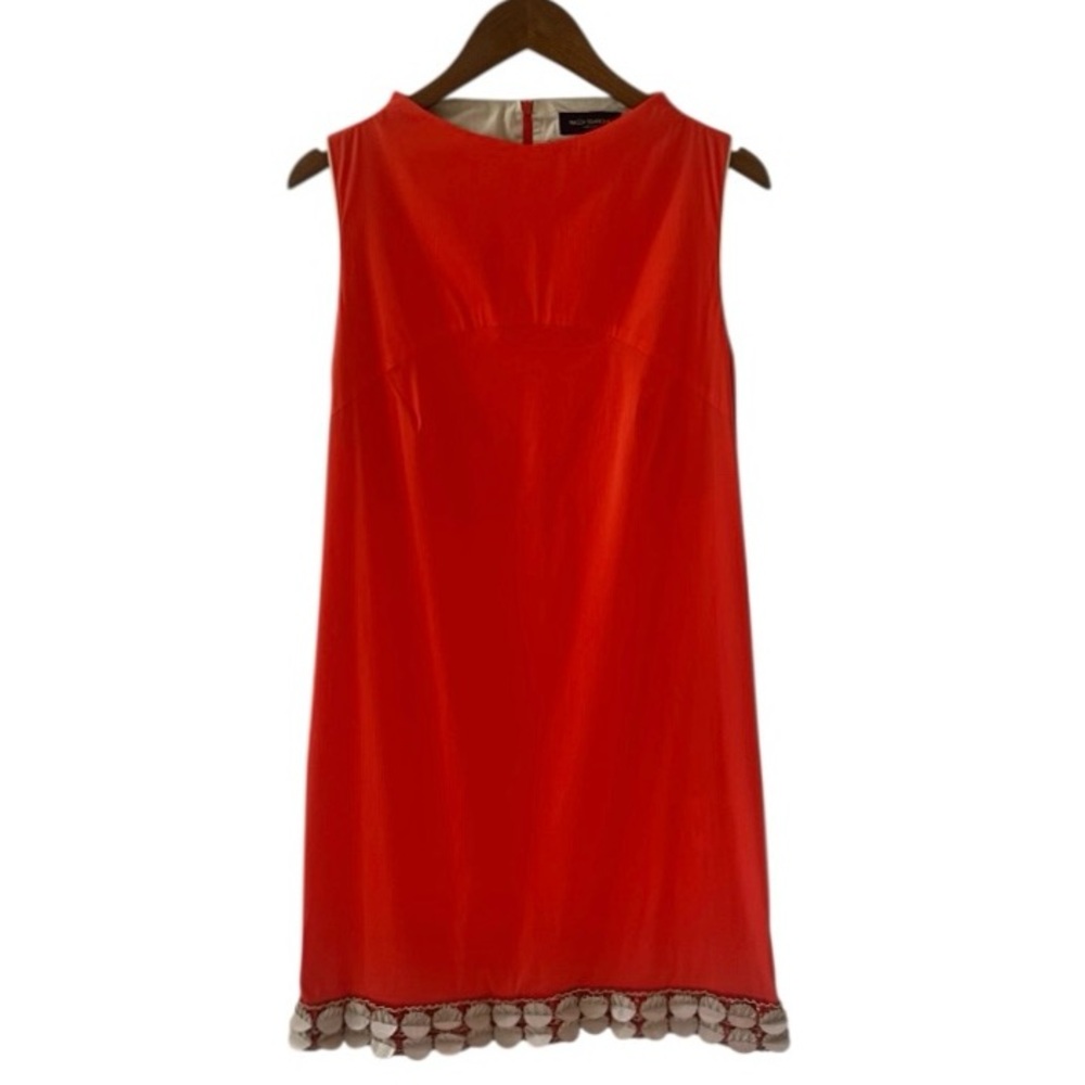 Piazza Sempione Orange with Tan Trim Sleeveless Shift Dress Size 10